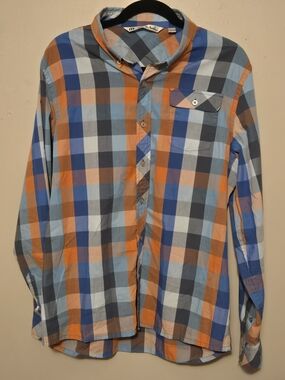 Travis Mathew Blue & Orange Plaid Button-Down Shirt